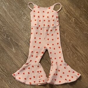 Pink Heart-Patterned Kids Jumpsuit